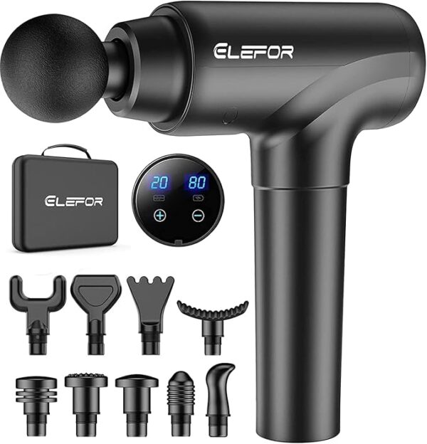 Roll over image to zoom in Massage Gun Deep Tissue,Percussion Massager Gun for Athletes Muscle Massage Gun for Pain Relief with 10 Massage Heads & 20 Speeds (Matte Black)